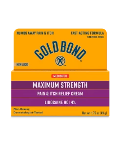 Front of Gold Bond Medicated Pain & Itch Relief Cream with Lidocaine box