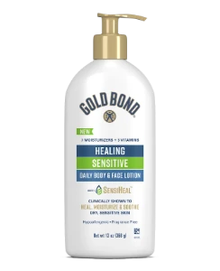 Front image of the Gold Bond Healing Sensitive lotion 13 oz pump