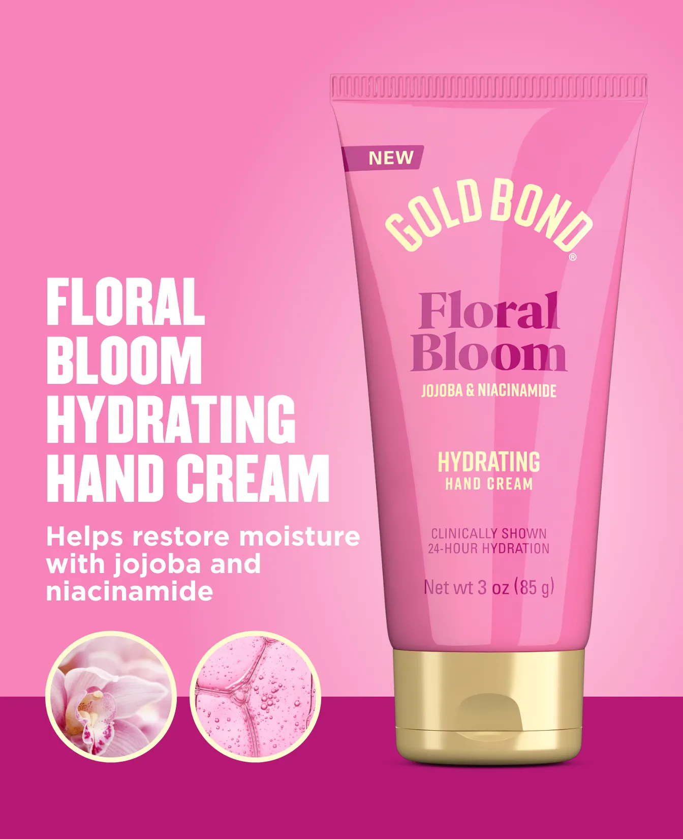 Gold Bond Scented Hand Creams packaging and benefit statements. Available in four amazing scents - Vanilla Dream Softening Hand Cream, Floral Bloom Hydrating Hand Cream, Citrus Pop Glowing Hand Cream and Cedar Rain Refreshing Hand Cream.