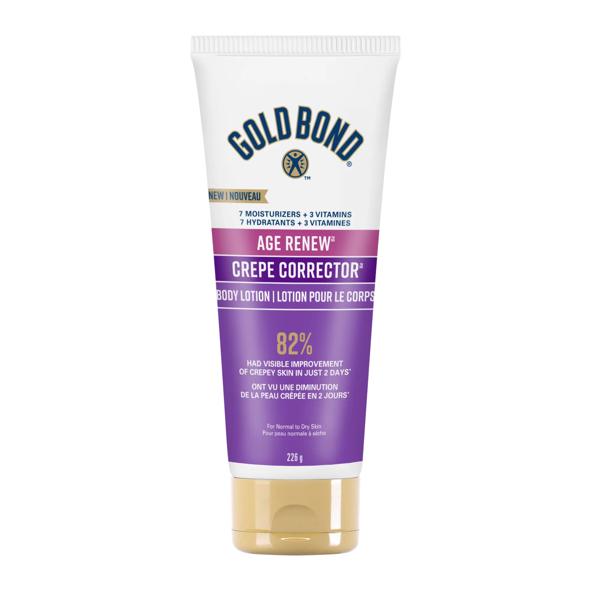 Front of the package: Gold Bond Age Renew Crepe Corrector Body Lotion. 