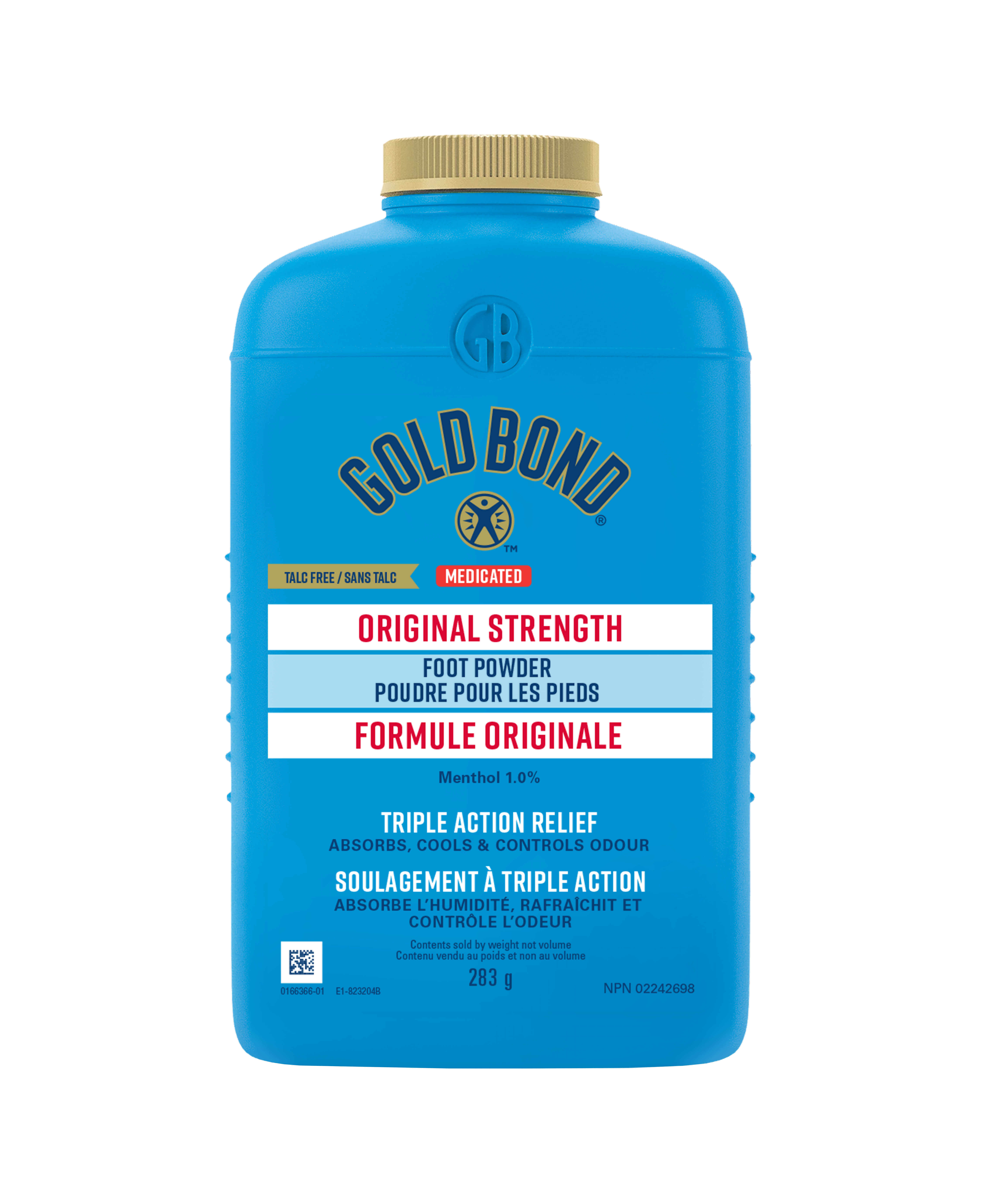 01712-Medicated-Foot-Powder-10oz-bottle-T06-1F.png - Front of New Gold Bond® Medicated Maximum Strength Foot Powder bottle