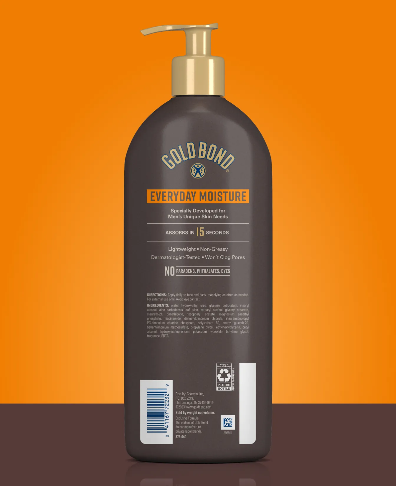 Back of Gold Bond Men's Essentials Everyday Moisture Lotion 21oz pump