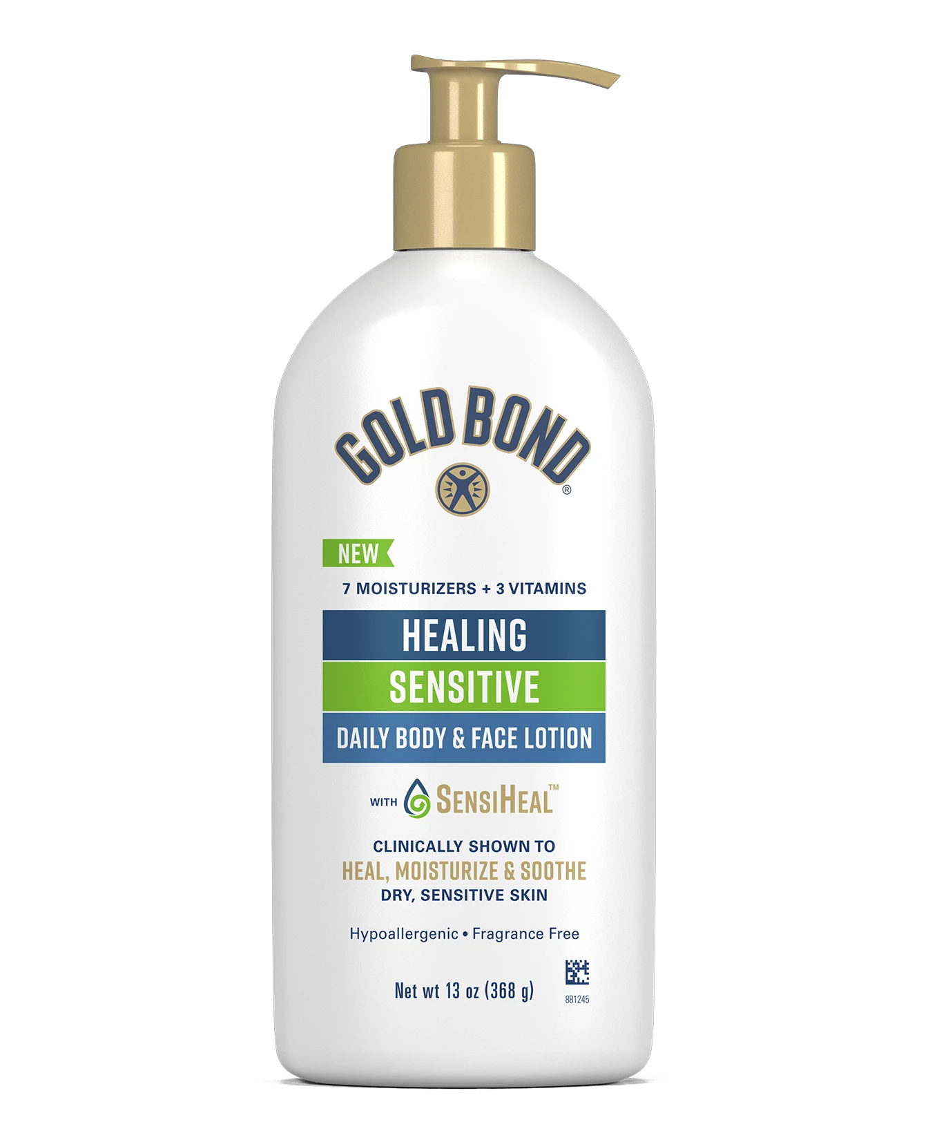 Front image of the Gold Bond Healing Sensitive lotion 13 oz pump