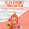 Packaging of Gold Bond® Scented Body Creams and benefit statements. Island peach scented silk cream.