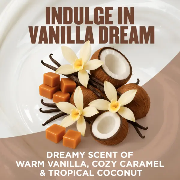 Packaging of Gold Bond® Scented Body Creams and benefit statements. Vanilla dream scented body cream.
