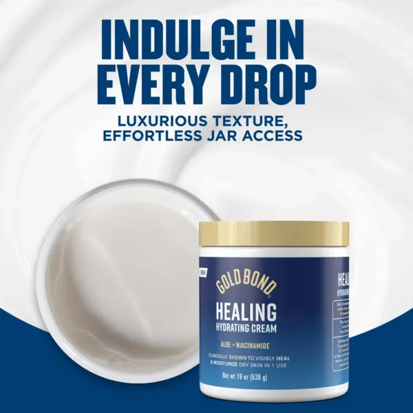 Gold Bond Healing Hydrating Cream Jar packaging and benefit statements