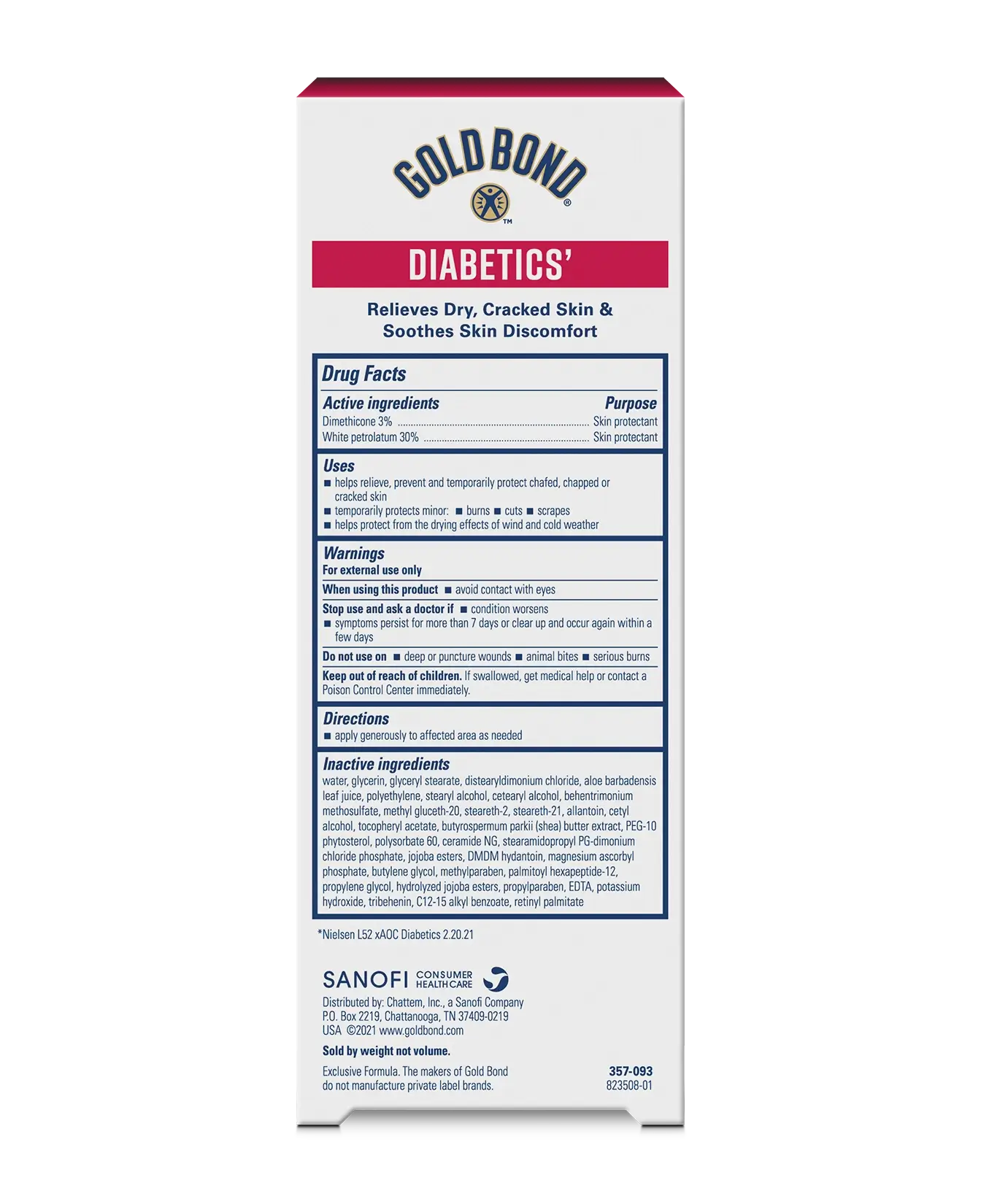 Back of Gold Bond Diabetics' Dry Skin Relief Medicated Foot Cream box