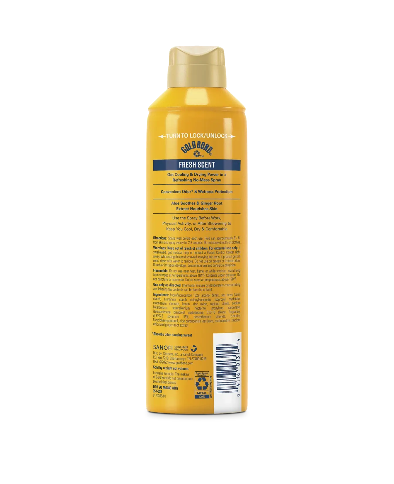Back of Gold Bond No Mess Body Powder Spray – Fresh can
