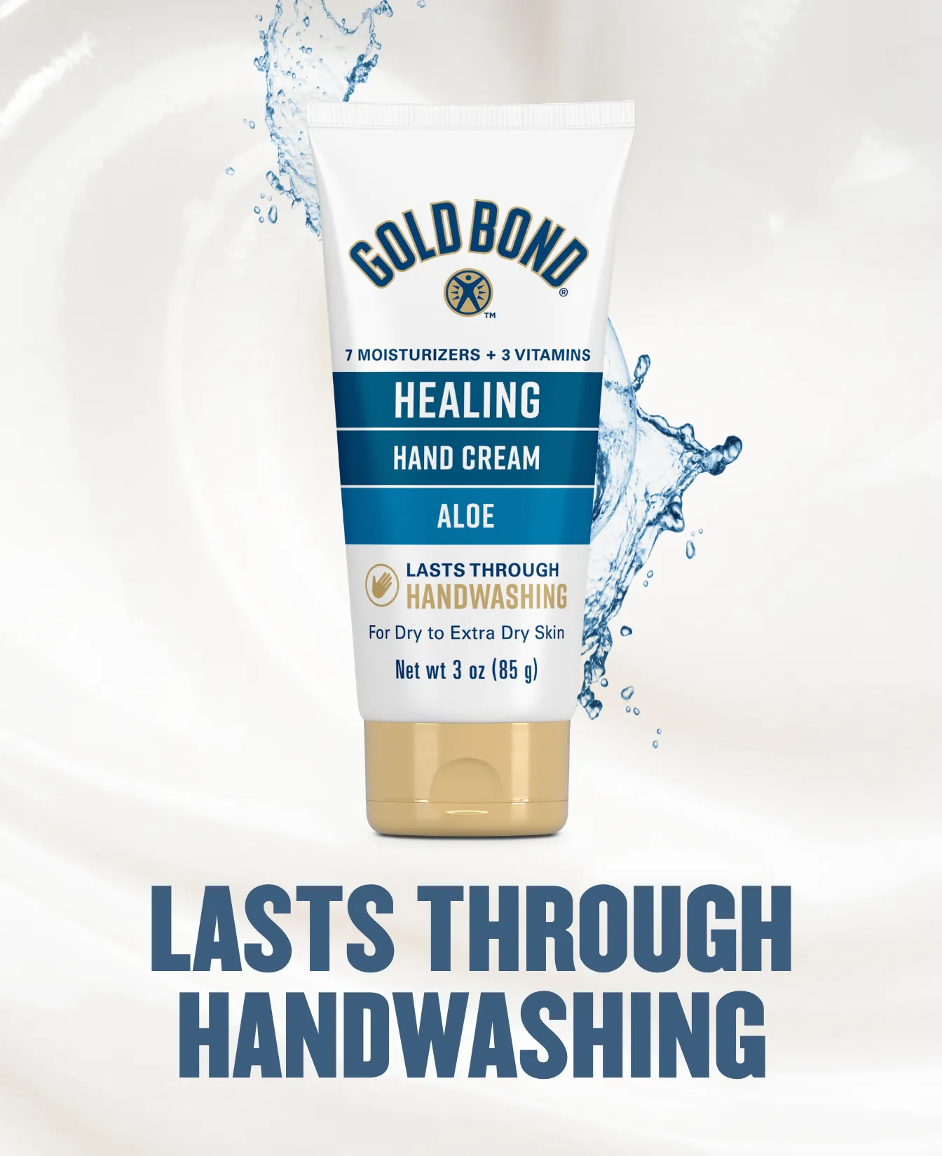 Packaging of Gold Bond® Healing Hand Cream and benefit statements.