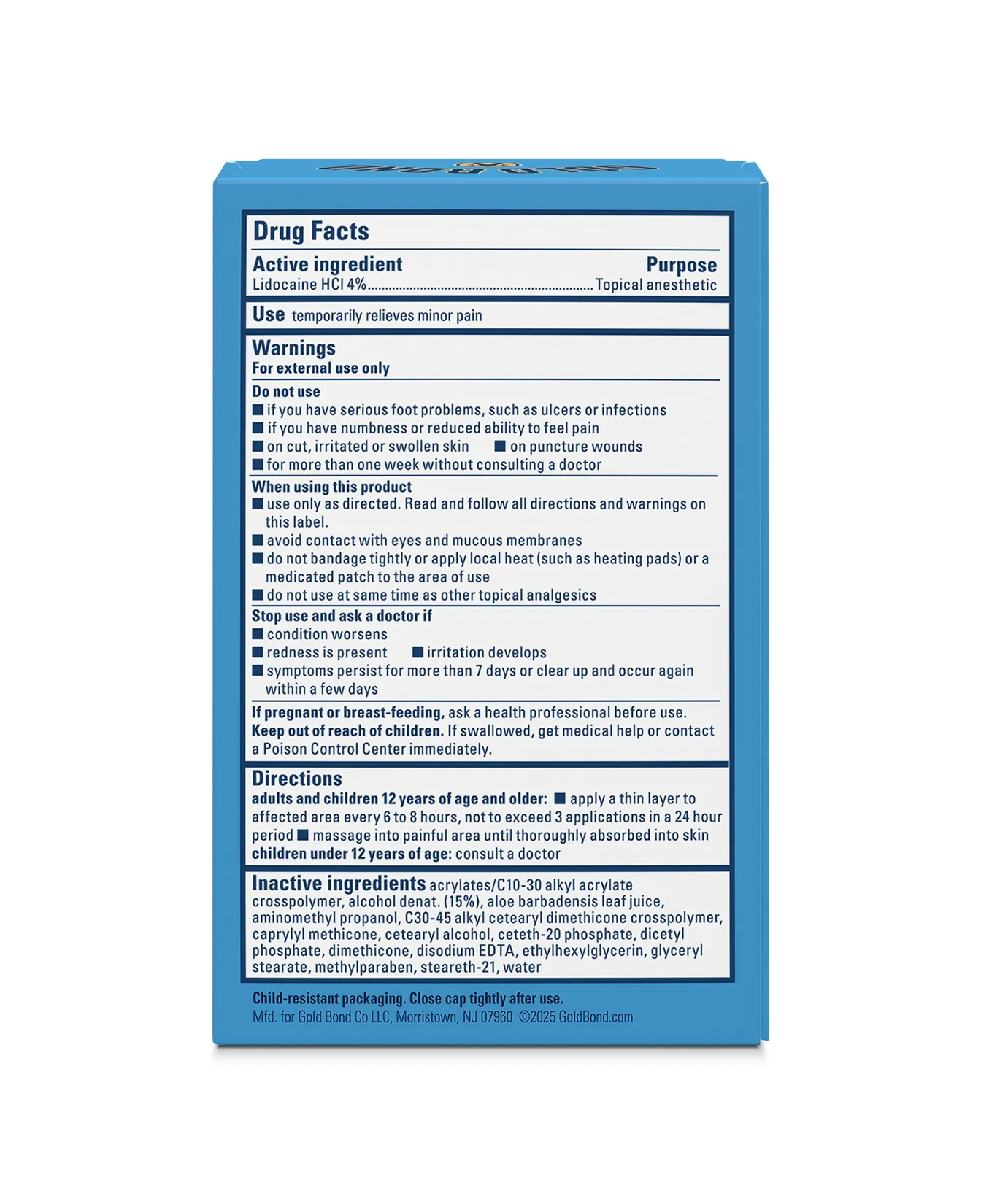Back of Gold Bond® Medicated Maximum Strength Foot Pain Relief Cream