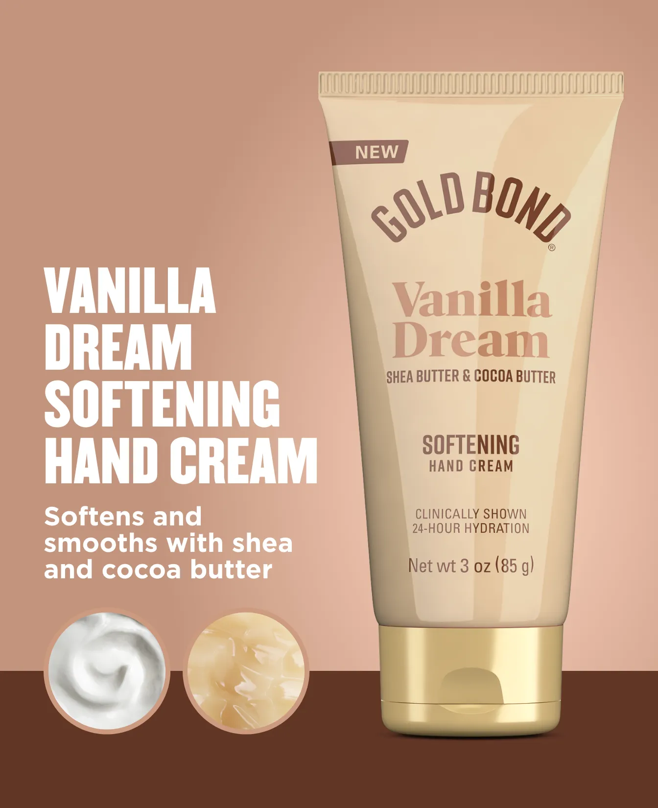 Gold Bond Scented Hand Creams packaging and benefit statements. Vanilla Dream Softening Hand Cream.