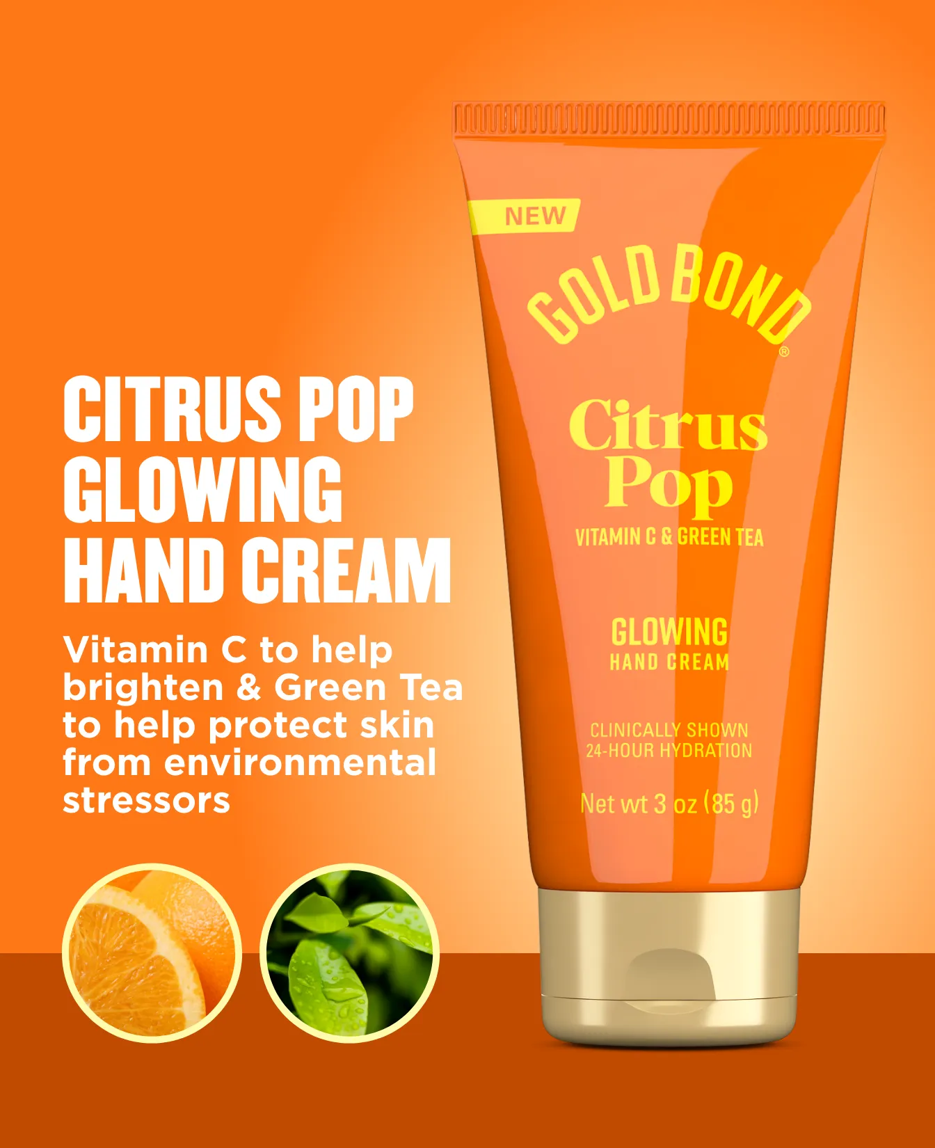 Gold Bond Scented Hand Creams packaging and benefit statements. Citrus Pop Glowing Hand Cream.