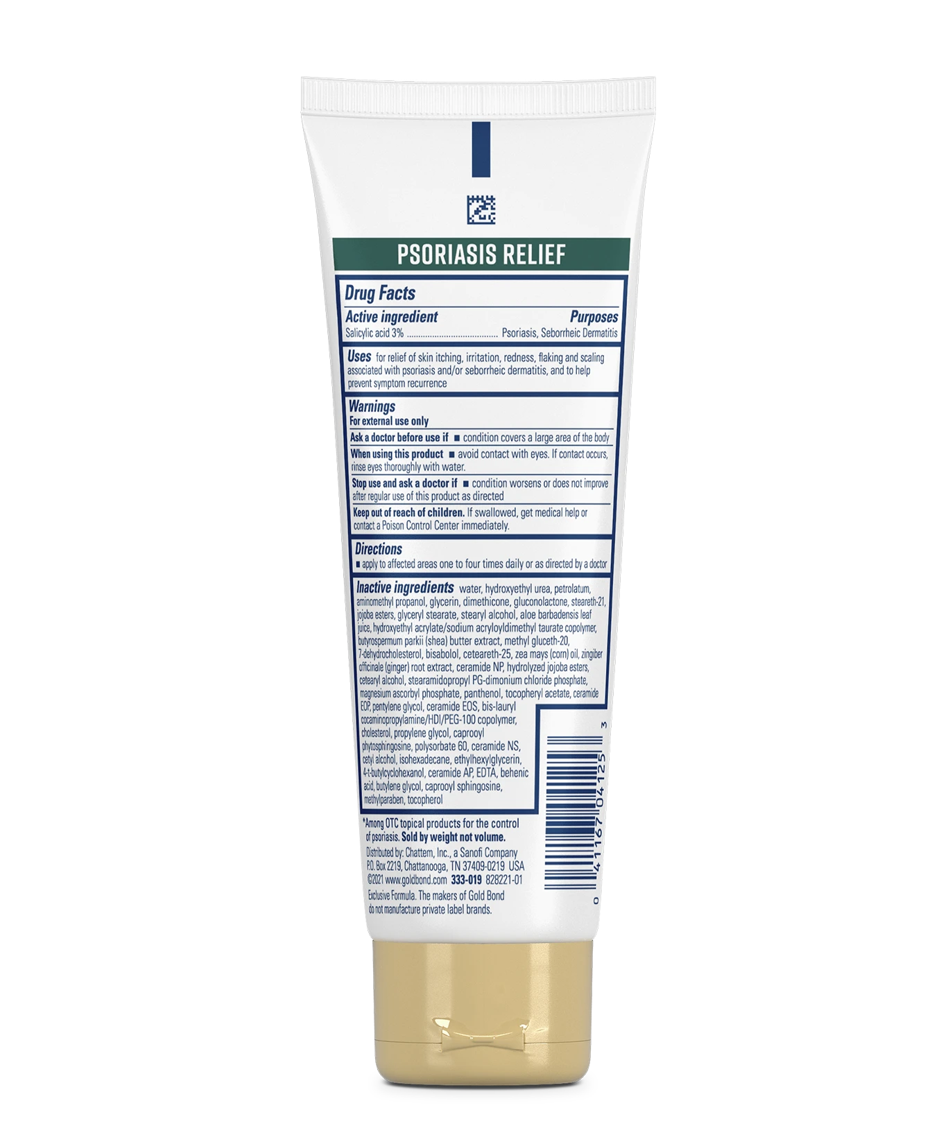 Back of Gold Bond Ultimate Multi-Symptom Psoriasis Relief Cream tube